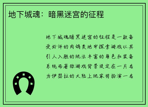 地下城魂：暗黑迷宫的征程